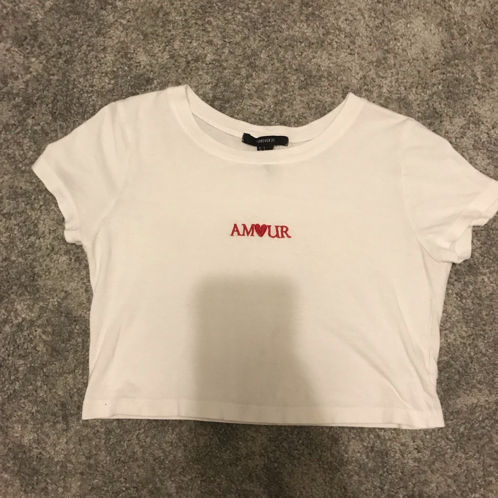 cropped white top with amour
